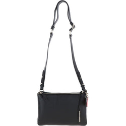 Vintage Ladies Two Sections Leather Shoulder Bag Black