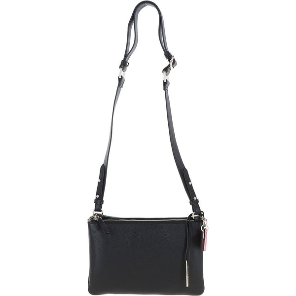 Vintage Ladies Two Sections Leather Shoulder Bag Black