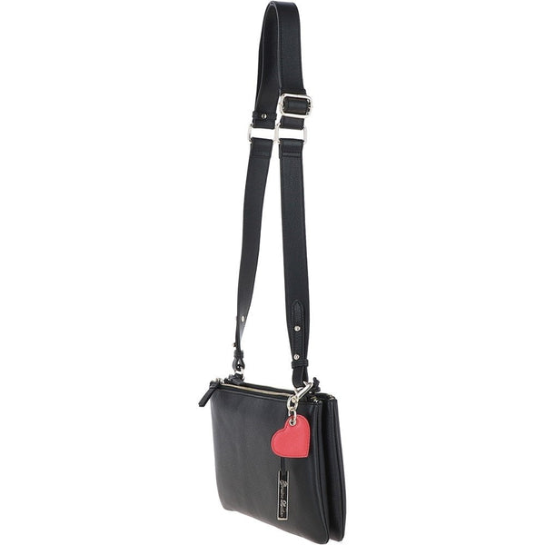 Vintage Ladies Two Sections Leather Shoulder Bag Black
