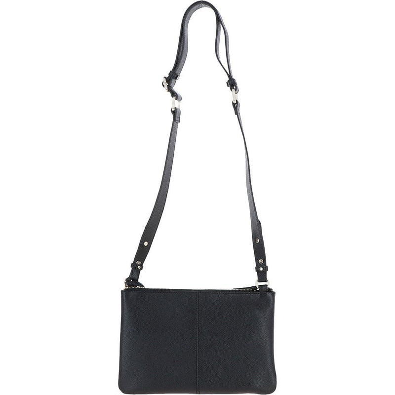 Vintage Ladies Two Sections Leather Shoulder Bag Black