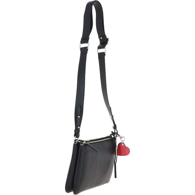 Vintage Ladies Two Sections Leather Shoulder Bag Black