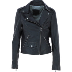 Exquisite Black Leather Ladies Biker Jacket