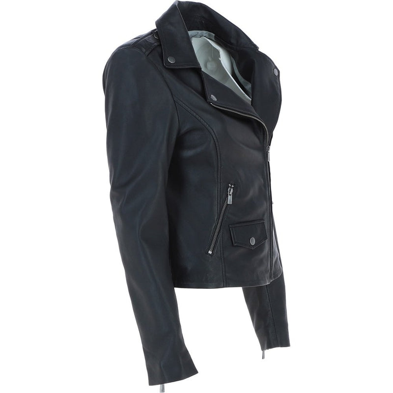 Exquisite Black Leather Ladies Biker Jacket